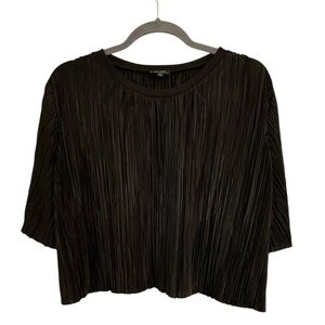 Bardot black textured crinkled crop top oversized boxy size 8